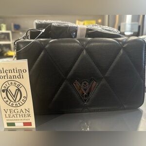Valentino Orlandi Black Quilted Purse Bag Crossbody Strap Gunmetal NWT